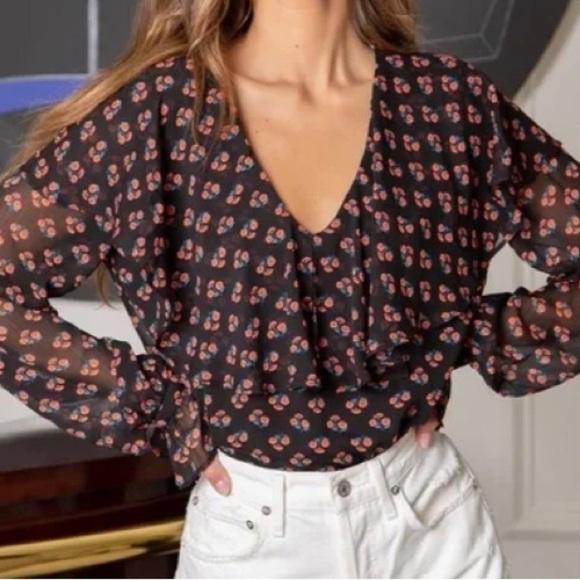 NWT Lulu's XS Blooming Company Black Floral Print Ruffled Top Romantic fairy - Picture 1 of 10